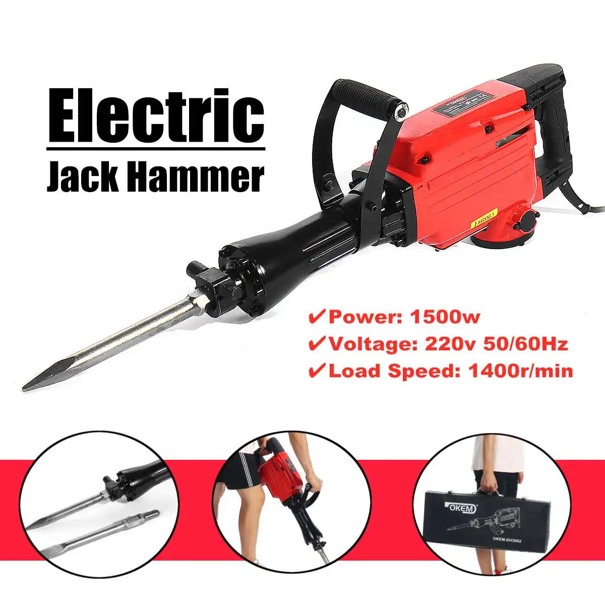 2200W 220V Jackhammer Commercial Grade Demolition Pickaxe Jack Hammer Concrete Drill Demolition Electric Pick