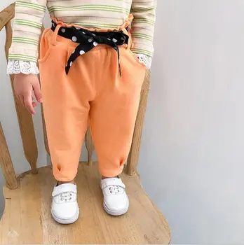 

2020 Hot Selling Girls Bow Long Pants With Belt Spring Cotton Fashion Girls Pants 0-6T PY305