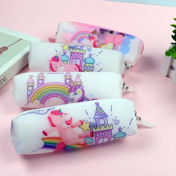 

16 pcs/lot Rainbow Castle Unicorn Cute cartoon PVC Large Capacity Pencil Bag Stationery Storage Organizer Case School Supply