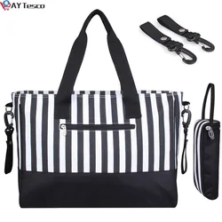 Sac à couches rayé pour maman et maman, à une épaule, à porter à la main, fourre tout de voyage pour maman 