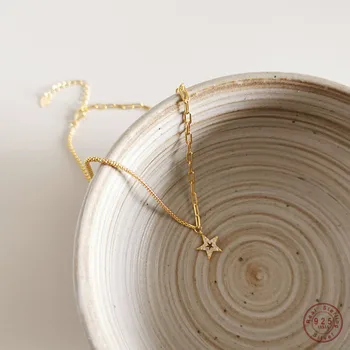 925 Sterling Silver French Simple Golden Star Clavicle Chain Necklace Women Light Luxury Temperament Wedding Party Jewelry Gift