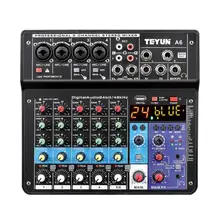 Mélangeur Audio sans fil à 6 canaux Console de mixage sonore Portable Interface USB entrée d'ordinateur 48V moniteur d'alimentation fantôme pour l'entrée