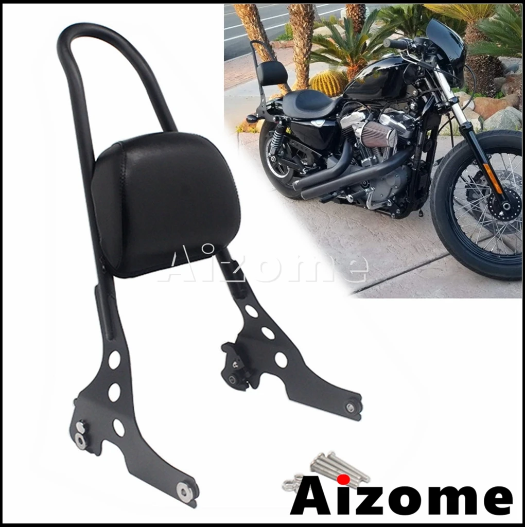 Black Rear Passenger Backrest Pad Sissy Bar Cushion For Harley Iron