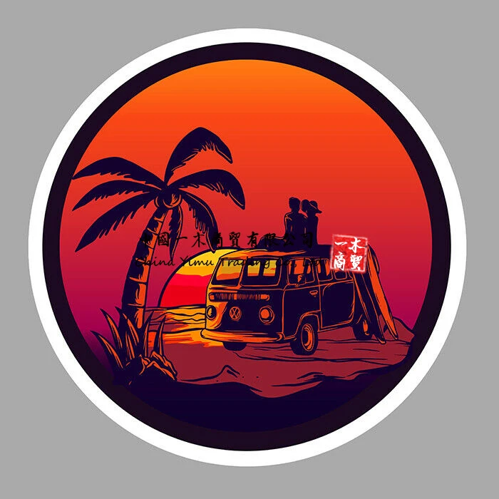 Sticker Surf Surf Sport Vintage Vague Combi 4X4 Autocollant Motorrad Decalcomanie