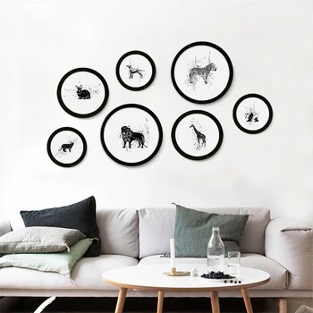 

Creative Gift Round Photo Frame cartoon animals DIY Hanging Wall Mounted Wooden Picture Holder Living Room Home Decor Ornaments