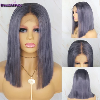 

Beautiful Diary Ombre Wig Short Bob Wigs Futura Hair 13x6 Synthetic Lace Front Wigs Gluesless Cut Bob Wigs Straight Grey Wigs