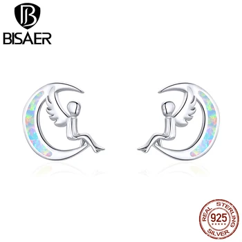 

Stud Earrings BISAER 100% 925 Sterling Silver Moon Fairy Elf Stud Earrings for Girls Fashion Silver Jewelry GXE854