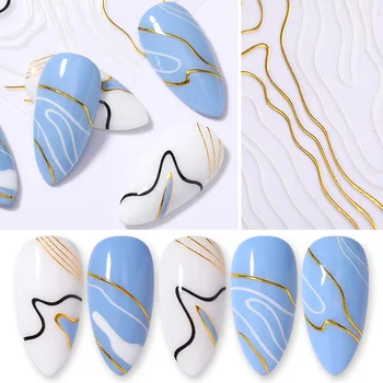

1 Sheet Holo Black Gold 5D Nail Sticker Decal Tassel Strip Line Slider Foils Adhesive Nail Art Decoration
