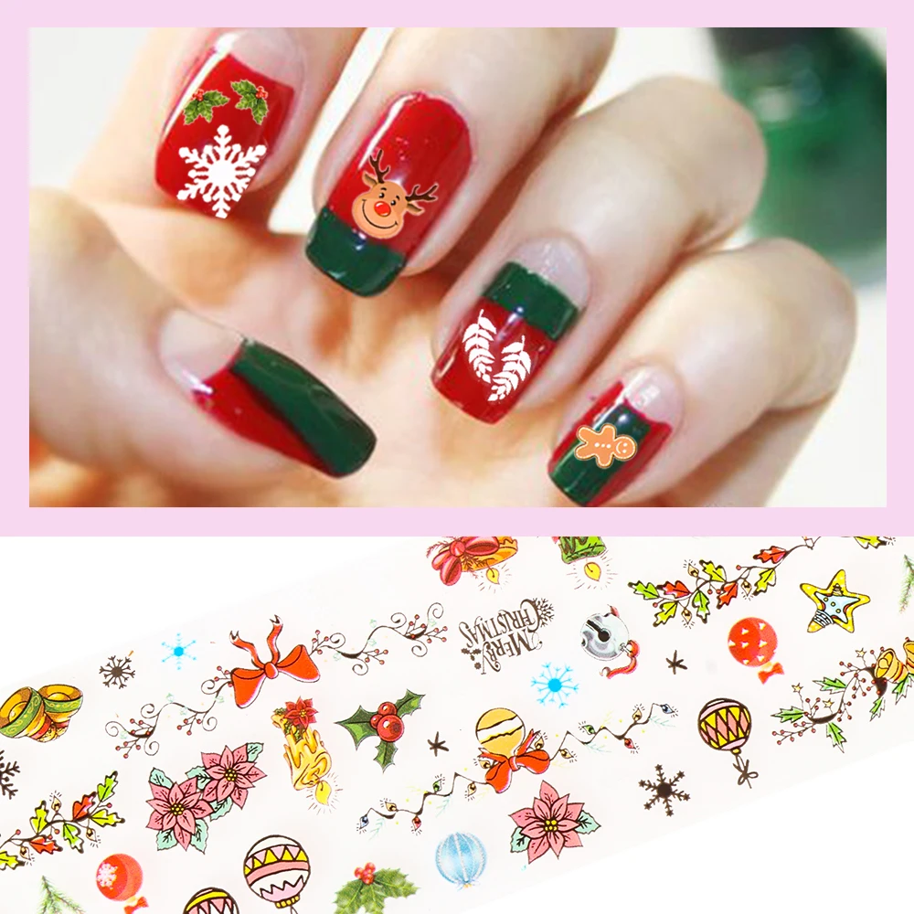 10Pcs Christmas Style Nail Stickers Holographic Transfer Slider Foils Winter Snowman Starry Sky Designs Decal DIY Nail Art Decor