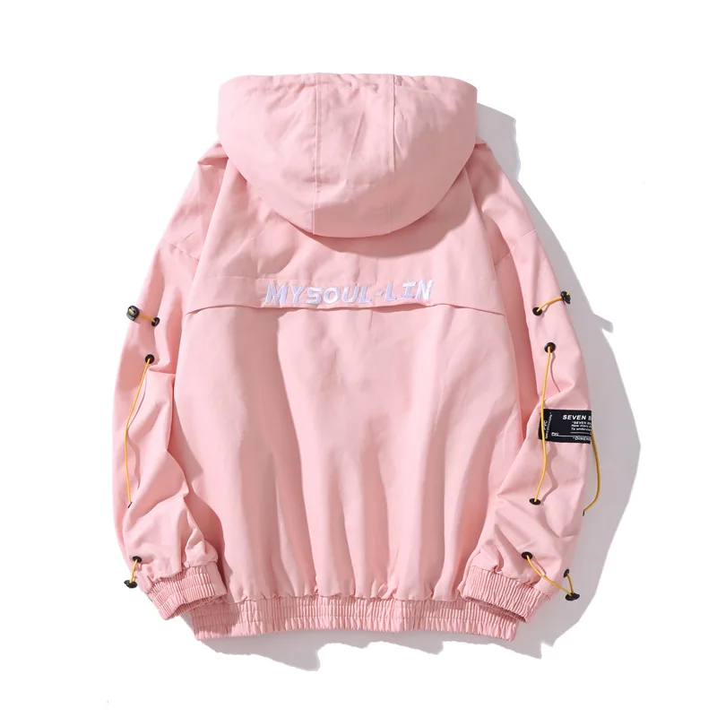 Harajuku буквы Embroid куртка мужская хип хоп Уличная куртка с капюшоном Ветровка Весна Япония воротник Мандарин жакет пальто толстовка с капюшоном