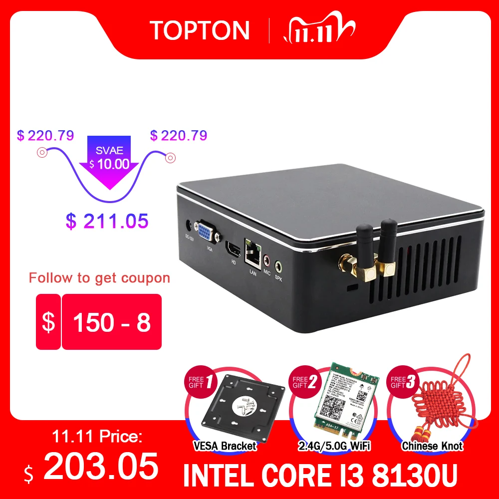Портативный мини ПК i7 7567U i5 8250U i3 8130U Windows 10 системный компьютер Nuc Graphics 4K HTPC WiFi HDMI