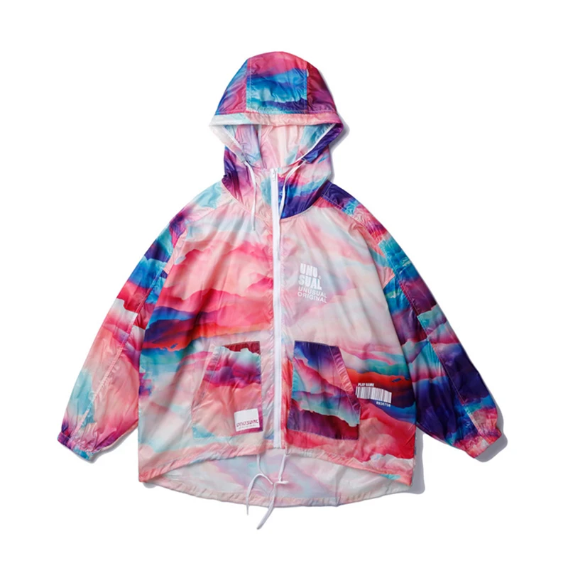 

Plegie Summer Unisex rash guards Windbreaker Jacket Oversized Mens Harajuku Color Block Jacket Coat Zip Track Jacket Streetwear