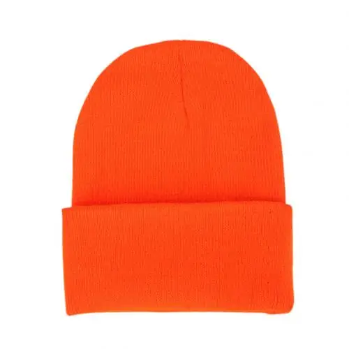 Orange Red Зимние шапки для женщин, Новые Вязаные шапки, одноцветные милые шапки для девочек, осенние женские шапки, теплые шапки, женские повседневные Шапки - Цвет: Orange Red
