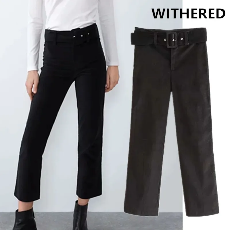 Увядшие в английском стиле Простые винтажные с высокой талией Прямые Бархатные брюки для женщин pantalones mujer pantalon femme брюки для женщин