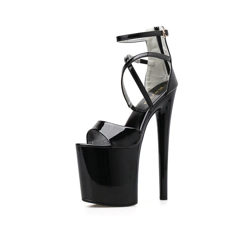 20cm Heel Gladiator Sandals Women Stripper Shoes Summer Sexy Thin Heel Cross Strap High Heels Sandals Women Platform Sandals - Цвет: Черный