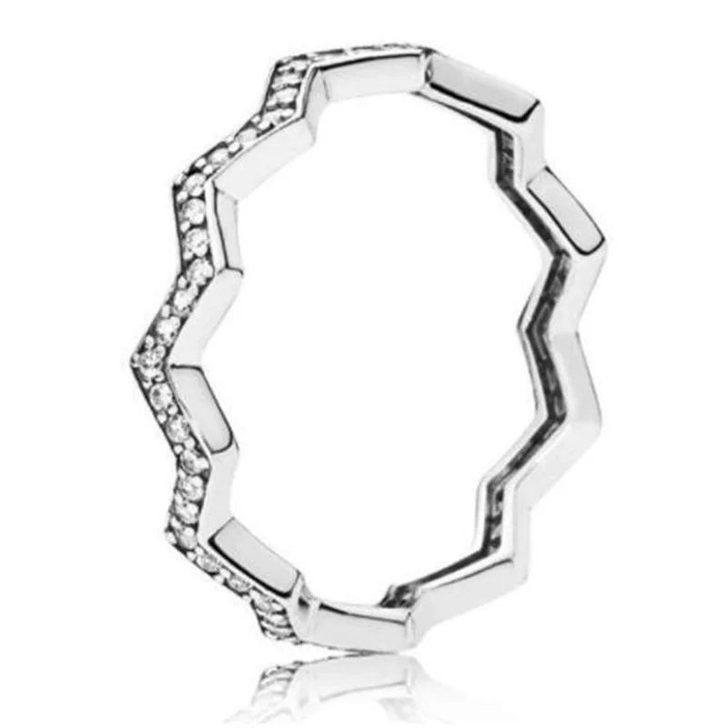 Silver Color Ring Pave Logo Signature With Crystal Pan Rings For Women 925 Wedding Party Birthday Gifts Fine Jewelry