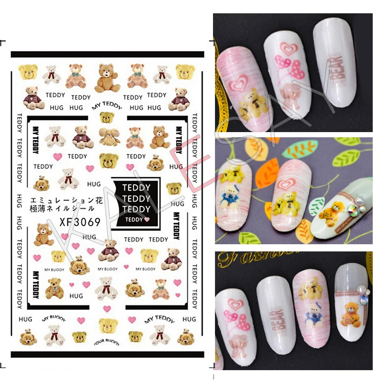 

Bear Design Nail Stickers for Nails Art Decoration Manicure 3D Nail Back Glue Decals Nail Wraps Transfer Foil Stickers Not Water