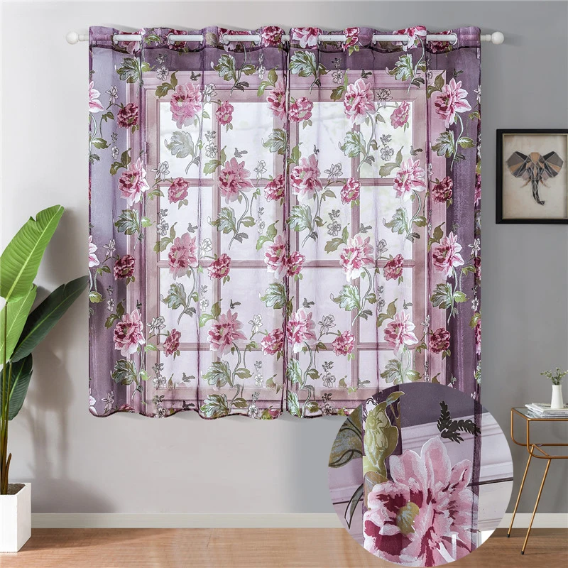 

YokiSTG Flowers Tulle For Kitchen Living Room Bedroom Sheer Curtains Home Decoration Window Treatments Voile Panel Drapes