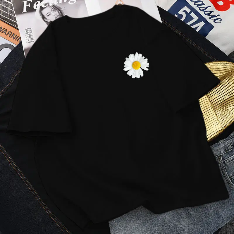Summer Short Sleeve Women's T-shirt 2020 Loose Casual T Shirts Girls Student Half Sleeve Daisy Pattern Harajuku Tops Female Tees