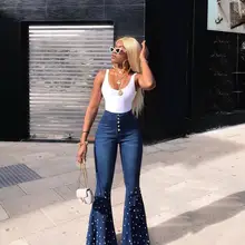 VAZN женские горячие продажи возраст снижение повседневные женские джинсовые длинные пуговицы личности расклешенные брюки длинные джинсовые брюки MD181