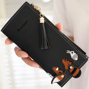 

Women Fox Cat Long Wallet Tassel Coin Purse Card Holders Handbag Package Bag portfel damski cartera mujer monederos para mujer