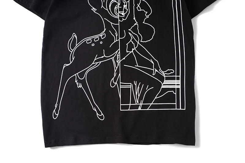 Хлопковая футболка черно-белая футболка с принтом оленя женские свободные летние повседневные футболки с круглым вырезом Женская футболка с коротким рукавом