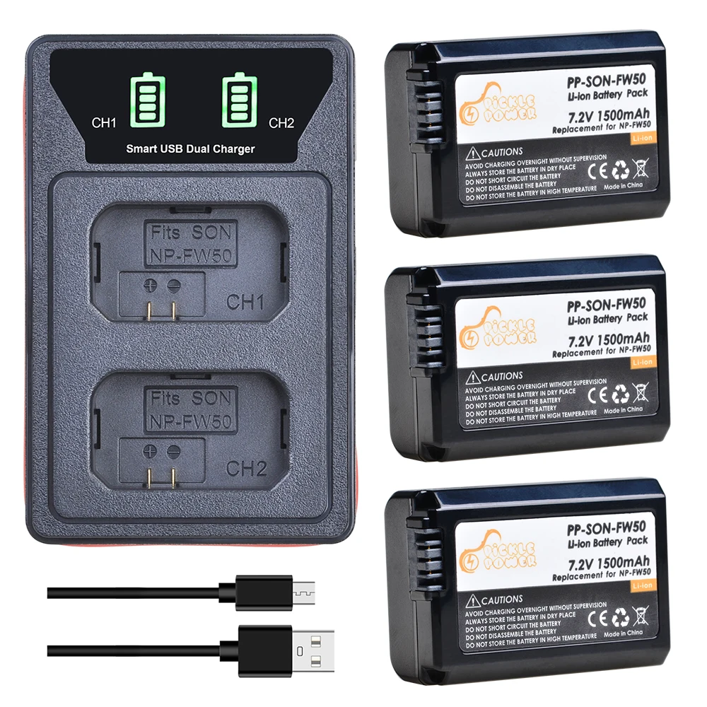a7s a7 a5000 a6300 a7s ii Powerextra 2 Lot de 2 batteries de rechange compatibles NP-FW50 et chargeur pour appareils photo Sony Alpha a6500 a6000 a7r a7s a7 ii a5100 