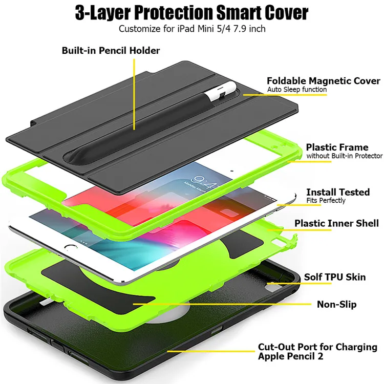 Ruged чехол для apple ipad mini 5 Дети Полная защита безопасный противоударный сверхмощный Твердый чехол из ТПУ подставка мини 4 планшет 7,9 дюймов