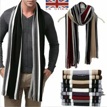 

UK Men Winter Scarf Warm Scarf Cashmere Long Wrap Shawl Striped Tassel Pashmina Scarves & Wraps