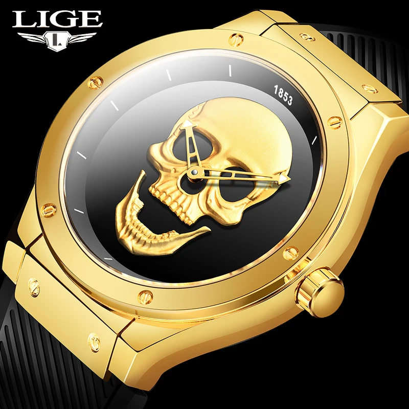 LIGE 2020 New Arrival Style Pirate Skull Quartz Men Watches Military Silicone Brand Sport Watch Waterproof Relogio Masculino | Наручные