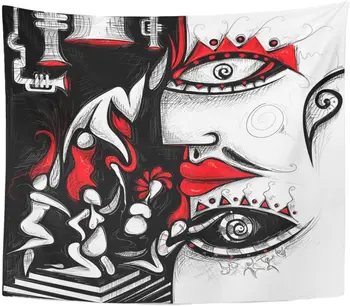 

Red Color Woman and Faces Eye for Music Abstract Tapestry Home Decor Wall Hanging for Living Room Bedroom Dorm 50x60 inches
