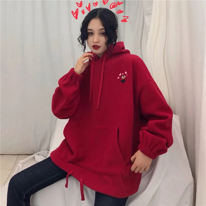 ELMO Embroidery Hoodies Pockets Oversize Sweatshirts
