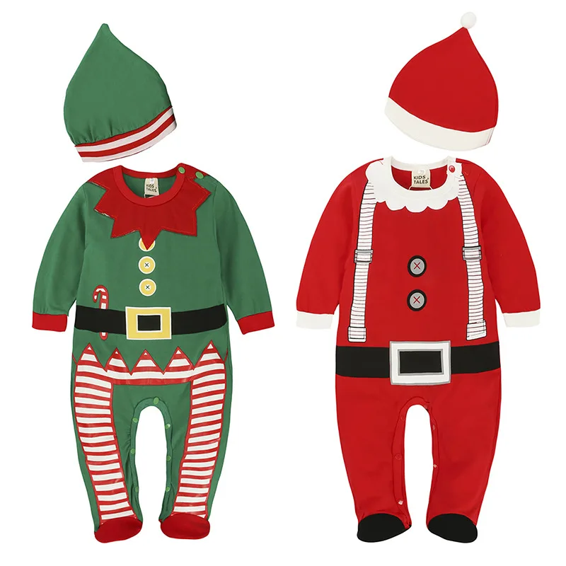 Рождественский костюм Санта-Клауса для новорожденных девочек; Комбинезон для маленьких мальчиков; весенне-осенняя одежда; комбинезоны для малышей; комбинезон с шапочкой; костюм