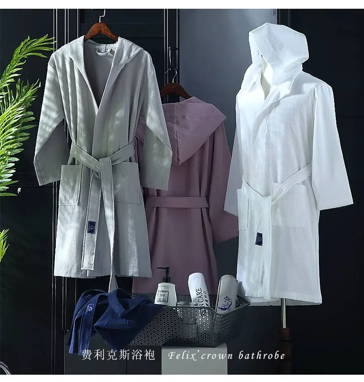 Pure Cotton Waffle Bathrobe Men Women Home Hotel Autumn Winter Thin Bath Robes Couple Hooded Dressing Gown Szlafrok Badjas Pure Cotton Waffle Bathrobe Men Women Home Hotel Autumn Winter Thin Bath Robes Couple Hooded Dressing Gown Szlafrok Badjas