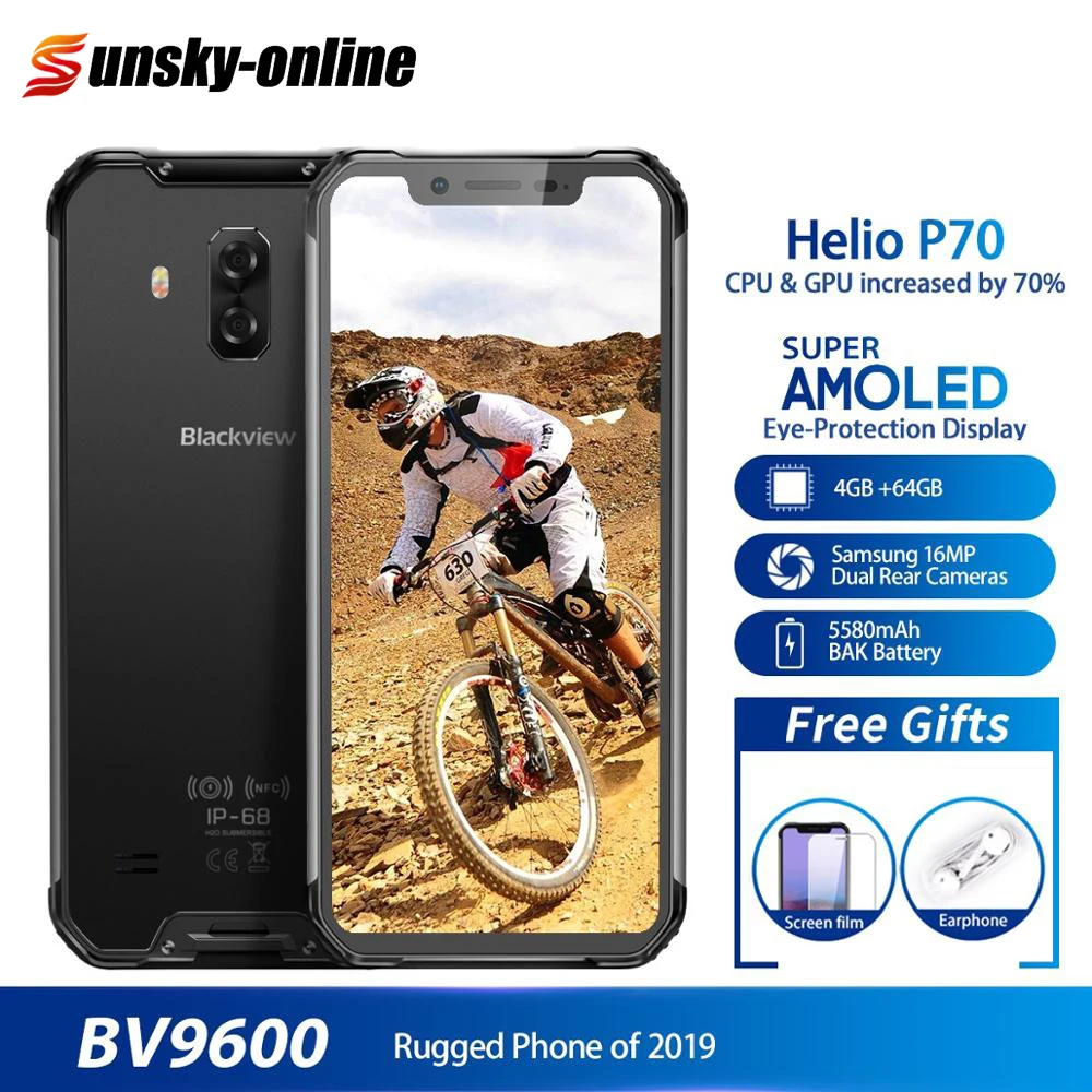 

Blackview BV9600 Smartphone 6.21" 4GB+64GB 5580mAh Android 9.0 Mobile Phone Fingerprint Identification NFC Wireless Charging 4G