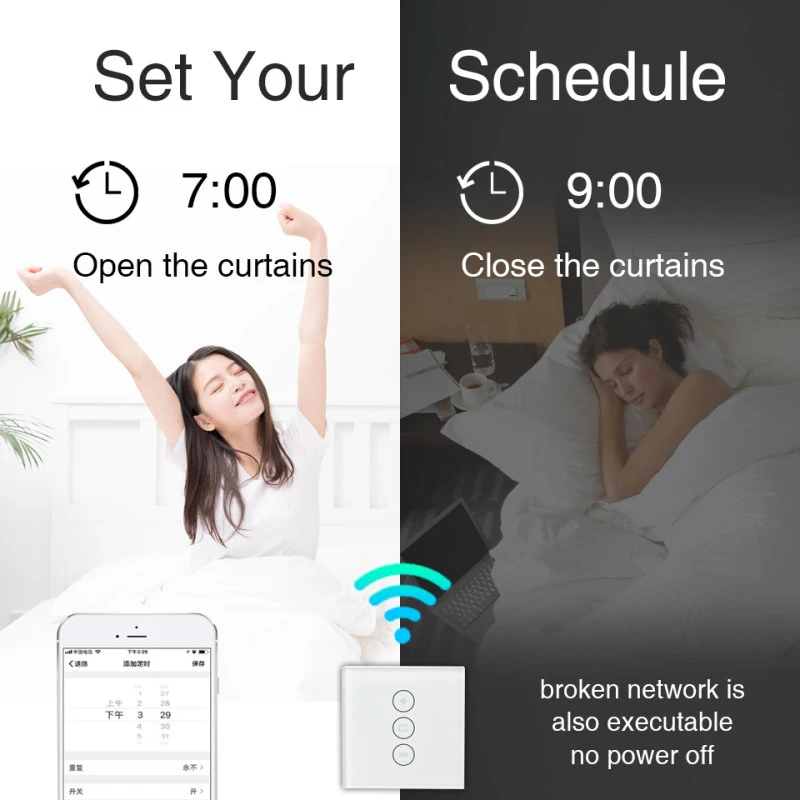 WiFi Electric Smart Curtain Switch Tuya APP Voice Remote Control Touch Switch for Automized Curtain Motor Blind Roller Shutter