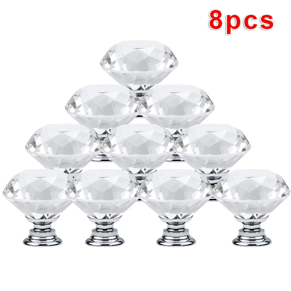 8 шт./компл. с украшением в виде кристаллов Стекло Ручка 30 мм болты Мебельная ручка одно отверстие Прозрачный Алмазный Ручка мебельная фурнитура