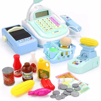 

Mini Simulated Supermarket Checkout Counter Role play Cashier Cash Register Set Kids Pretend Play Early Educational Toys