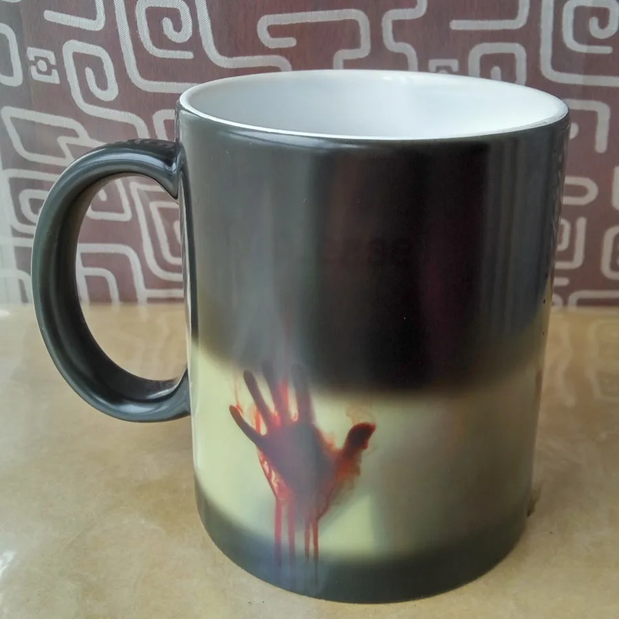 Прямая доставка черный керамика зомби Цвет Изменение кофе кружка теплочувствительная Magic чай чашки кружки Рождественский подарок