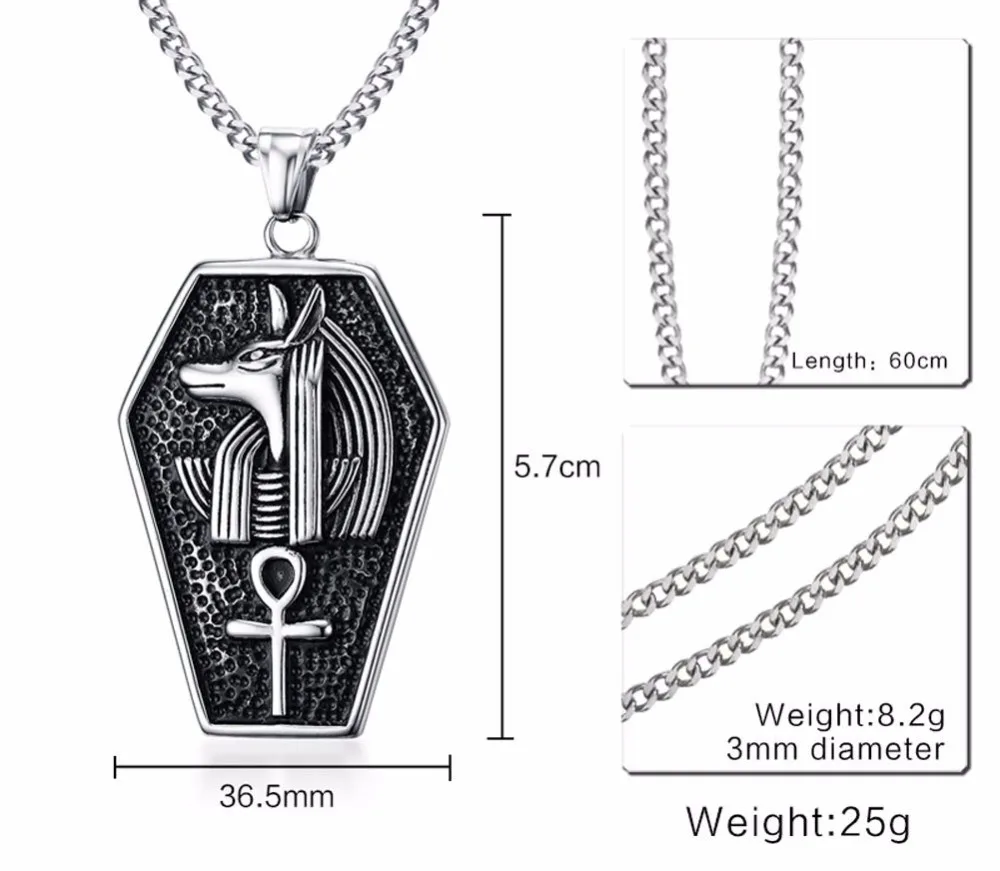 Mens Necklaces Stainless Steel Mystical Egypt Coffin Amulet Anubis Ankh Pendant Necklace Vintage Collares Collier colar Men Jewelry Accessories 13
