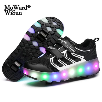 

Size 28-40 Children Wheel Sneakers with Lights USB Charged LED Luminous Roller Shoes for Kids Girls Boys Glowing Skate Led Shoes