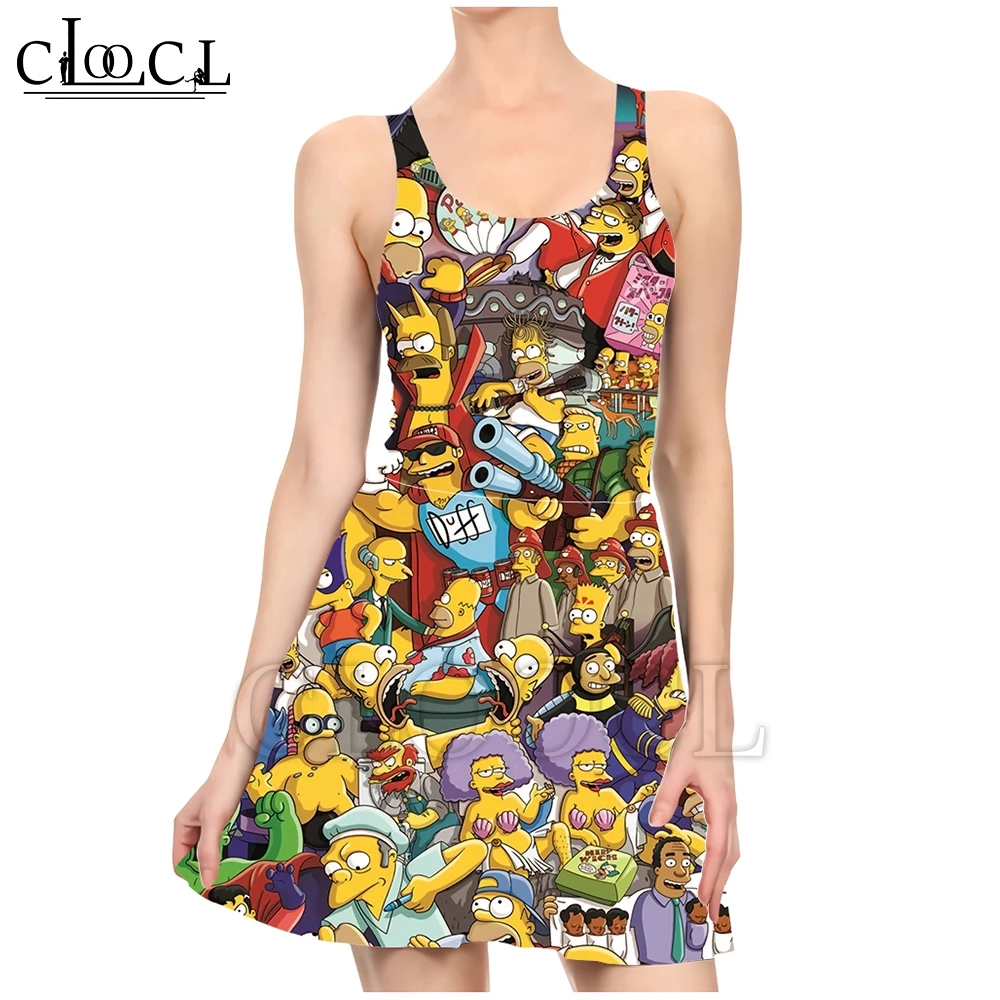 

CLOOCL The Simpsons Anime Cartoon 3D Print Summer Women Sleeveless Casual Dress