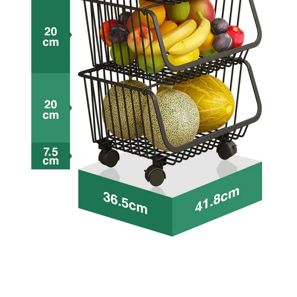 Бытовая многослойная напольная корзина для хранения фруктов и овощей, кухонная корзина для овощей и подставка для фруктовой корзины с колесами