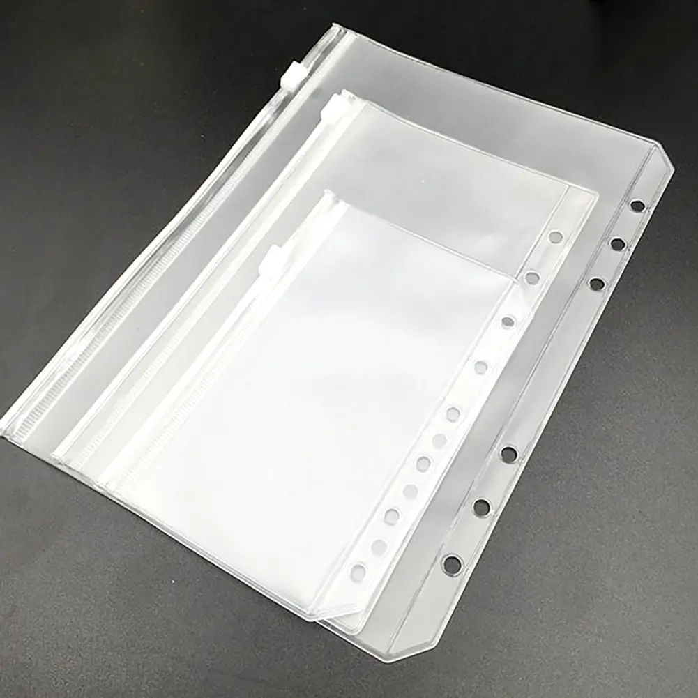 PVC 지퍼 바인더 폴더, 6 링 공책, 파일 보고서 포켓, 편리하고 투명, A5 A6 A7, 12 개