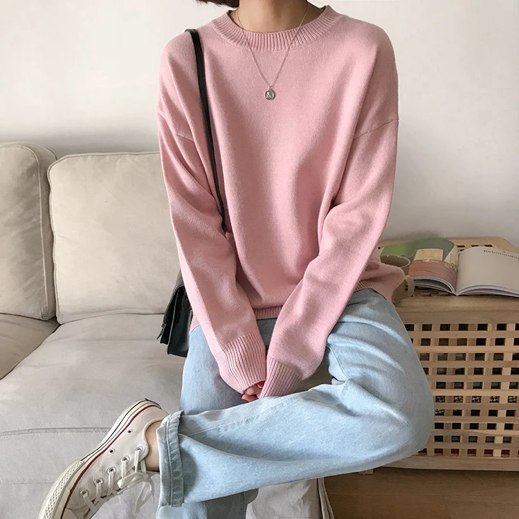 Basic Knit O-Neck Jumpers Women Sweater Casual Loose Winter Long Sleeve Sweater Women Pullovers Streetwear 2 orders