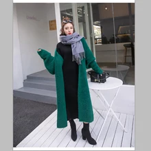 Синтетический норковый кашемировый свитер, кардиган для женщин, корейское зимнее пальто с рукавом летучая мышь, вязаный длинный кардиган, Свитера толстого размера плюс