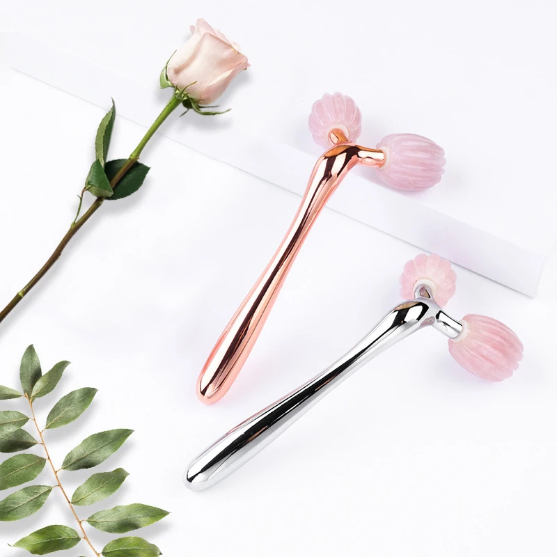 

3D Massage Roller Rose Quartz Jade Roller Facial Massager Face Lifting Wrinkle Remover Thin Face Chin Neck Body Relaxation Tool