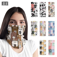 

3D Printed Women Headscarf Elastic Soft Neck Scarf Dense Cute Cartoon Animal Face Bandana Multifunctional Men's Sports Kerchief