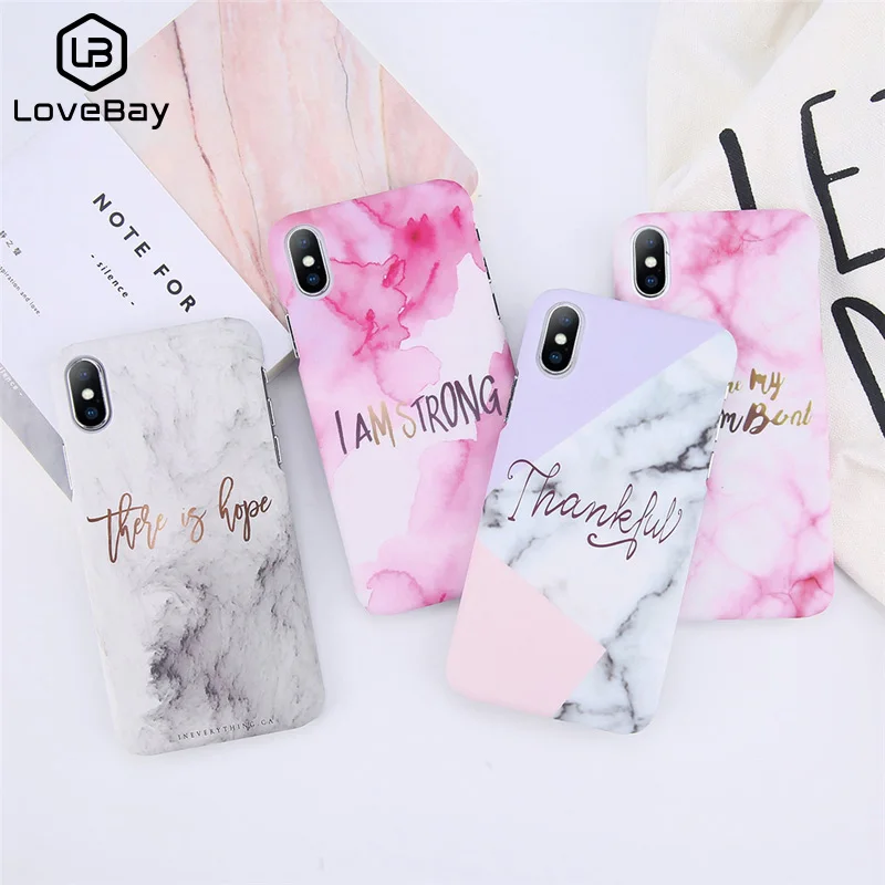 Lovebay текстура мрамор Английский алфавит чехол для телефона iPhone 6 6s 7 8 Plus Жесткий PC X