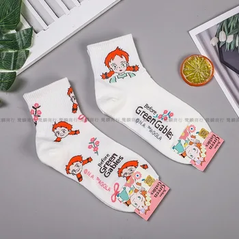 

Crew Socks Women Cartoon Woman Sock Anne Girl Print Solid Soft Sox Cartoon Ladies Autumn Winter Classic Lady Calcetines Hombre